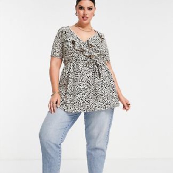 ASOS Curve Tops Nwt Yours London Ruffle Blouse Animal Print 8
